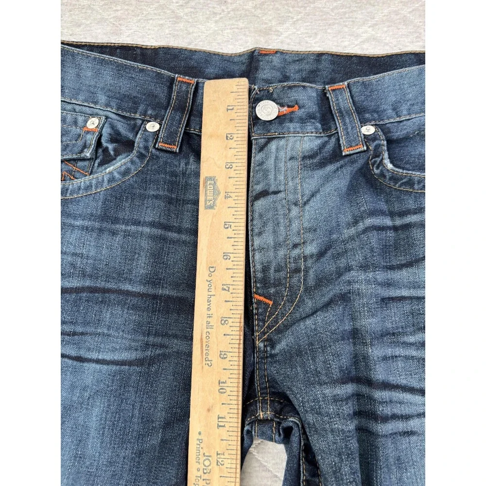 True Religion Jeans Mens 38 Blue Skinny Flap Pockets Horseshoe Stitching Denim